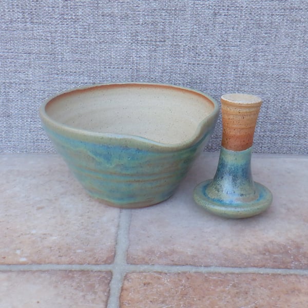 Pestle and mortar spice herb grinder stoneware hand thrown pottery ceramic 