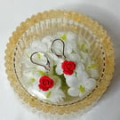 Carved Cinnabar Rose Earrings