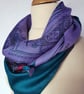 Vintage sari silk double sided triangular scarf. Turquoise Lilac Black - Image 1