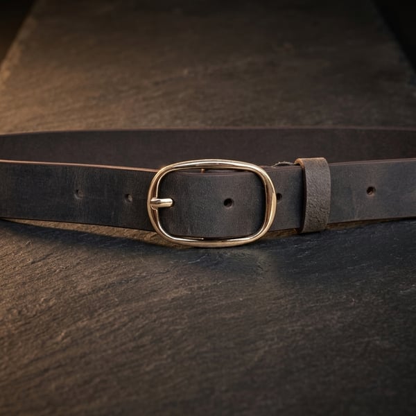 Dark Patina Full Grain Pull-Up Leather Belt Gold-Tone Oval Buckle 25mm 1 Inch