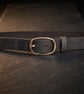 Dark Patina Full Grain Pull-Up Leather Belt Gold-Tone Oval Buckle 25mm 1 Inch