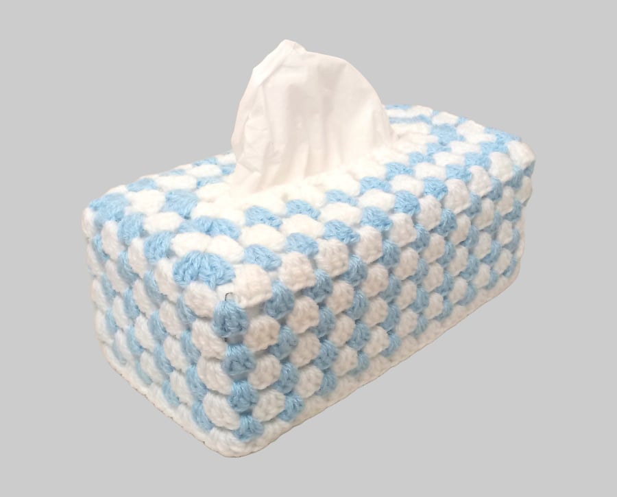 Tissue box cover in blue and white, striped tissue box holder, handmade 