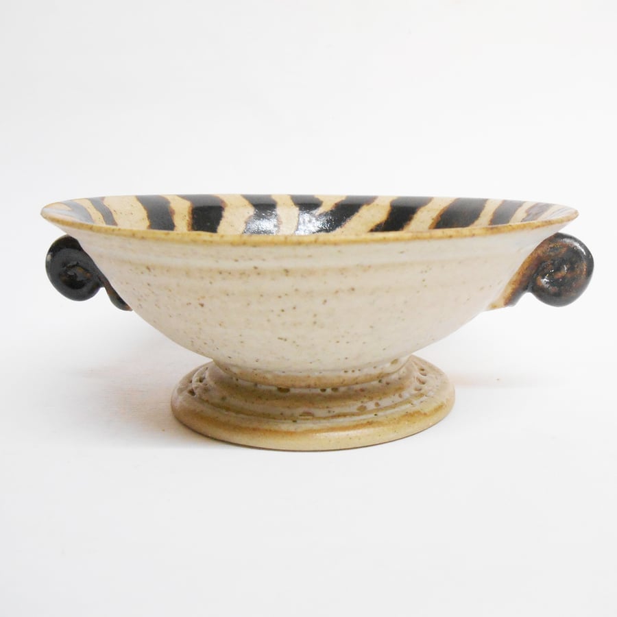 Bowl Gothic Gorgeous Stemmed Bowl with Twizzles, Zebra striped Ceramic.