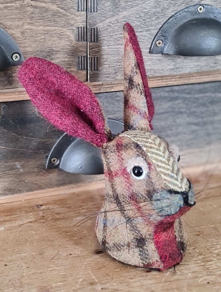 Faux hare head fabric ornament - wee Hamish just 6 inches high
