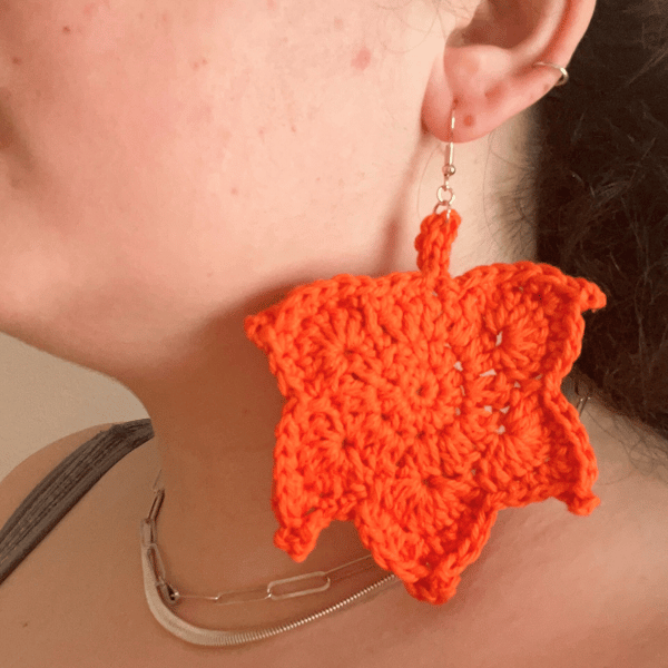 Handmade crochet maple leaf earrings - Free postage
