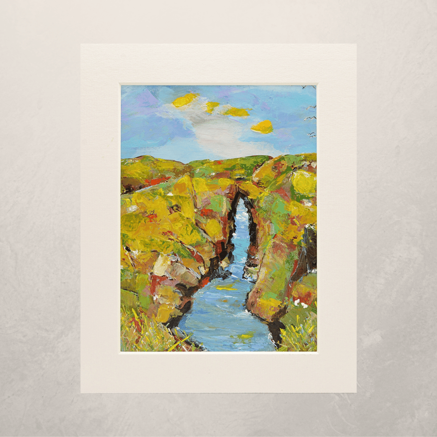 Bullers of Buchan, Aberdeenshire. 10x8 inches. A Mounted Acrylic Painting.