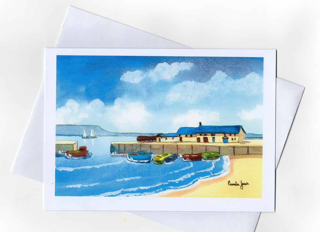 Lyme Regis Harbour, Dorset, Greeting Card, Blank inside for any occasion, A5