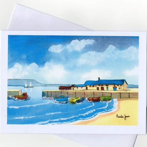 Lyme Regis Harbour, Dorset, Greeting Card, Blank inside for any occasion, A5