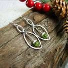 Earrings, Sterling Silver Leaf and Peridot Droppers