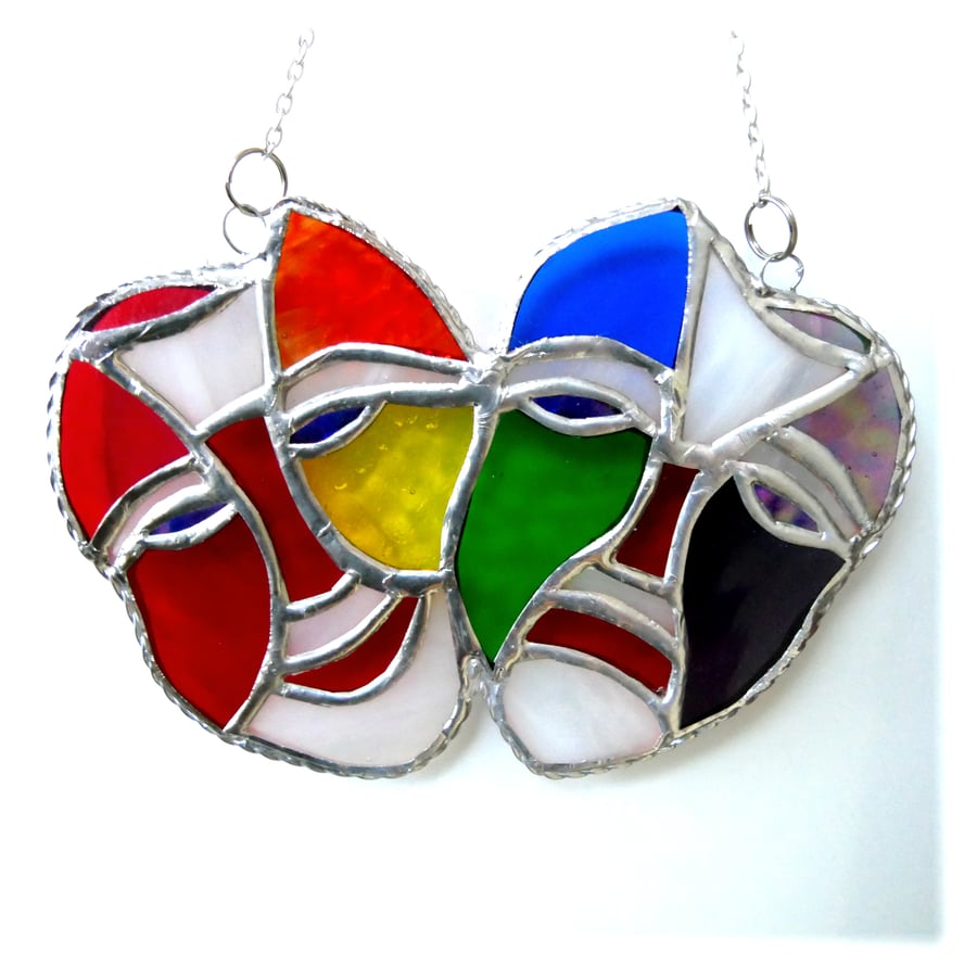 Comedy Tragedy Mask Stained Glass Suncatcher Rainbow handmade 