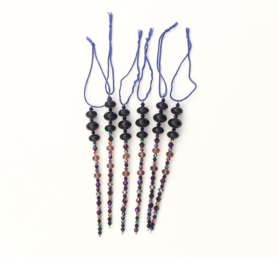 Set of 6 x Purple Hanging Icicle Decorations - UK Free Post