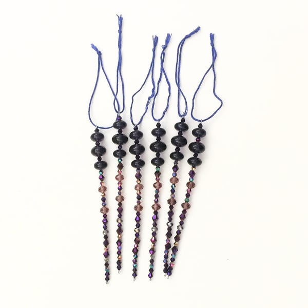 Set of 6 x Purple Hanging Icicle Decorations - UK Free Post