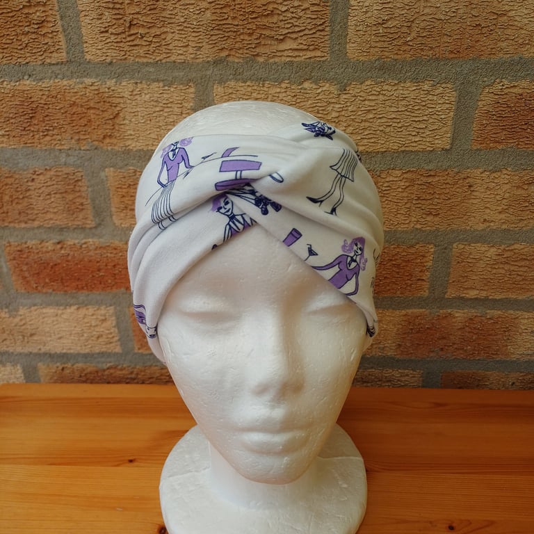 Hair band one size front twist turban style women's head band purple ladies 
