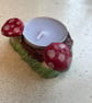 Handmade clay tree stump and mushroom tea light holder - Image 4