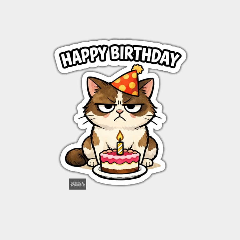 Funny Rude Birthday Sticker For Adults - Grumpy Cat