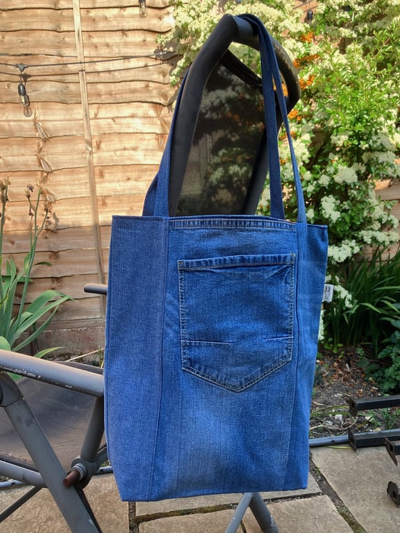 Recycled Denim Tote Bag, Handmade in the UK