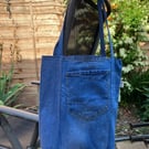 Recycled Denim Tote Bag, Handmade in the UK