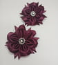 Pair of Maroon Ribbon Hair Bows - Girls School Accessories - Dark Red Flower