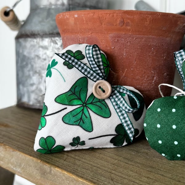 SALE - LUCKY SHAMROCK FABRIC HEART - with lavender or padded
