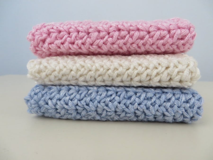 Bamboo Wash Cloths - Set of Three Pink, Blue and White 