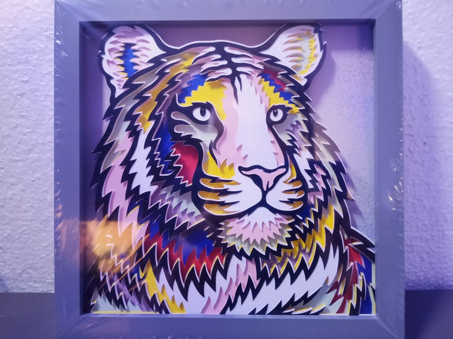 3D Shadow Art, Multicoloured Tiger wall Decoration