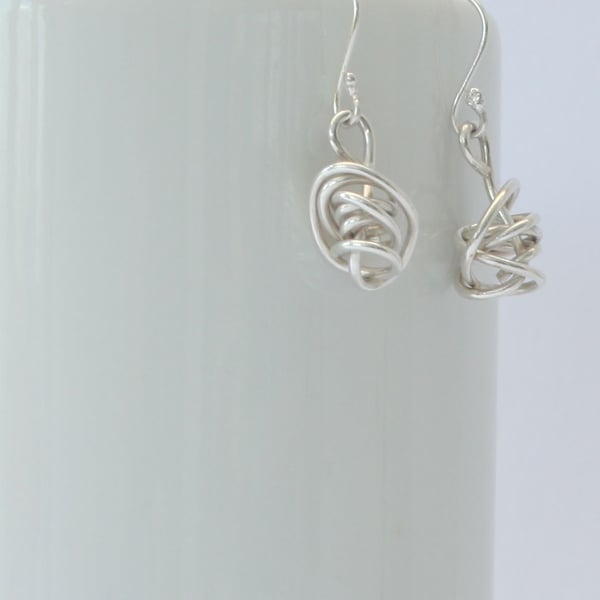 Sterling Silver Wire Twist Handmade Dangle Earrings, Xmas gift for her