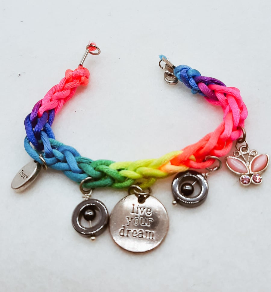 Boho chic Handmade Rainbow colour lucet woven bracelet