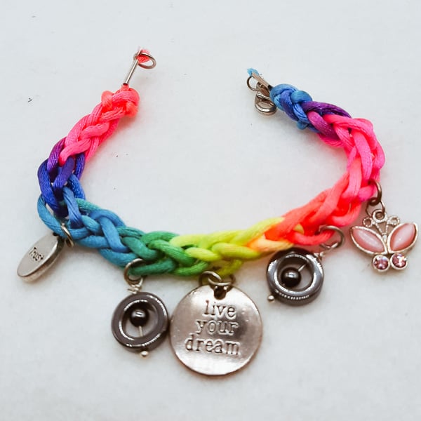 Boho chic Handmade Rainbow colour lucet woven bracelet