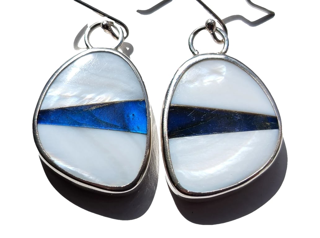 Labradorite Mother of Pearl Earrings Sterling Silver Jewellery Gift Gemstone