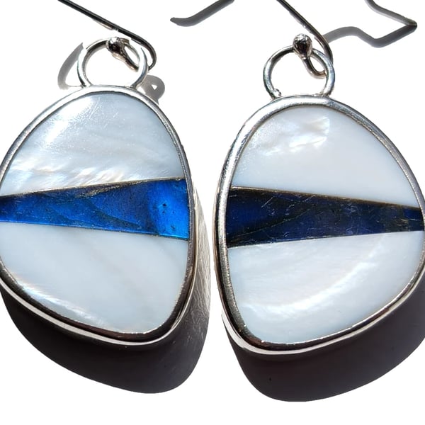 Labradorite Mother of Pearl Earrings Sterling Silver Jewellery Gift Gemstone