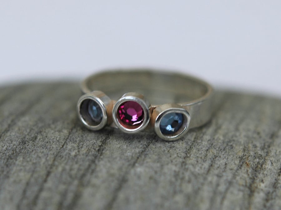 50% off Sterling Silver Ring with Swarovski Crystals, size P-Q, Hallmarked, R15