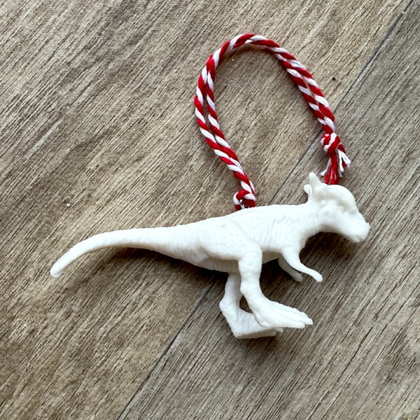 White Pachycephalosaurus Dinosaur Ornament - Upcycled Toy