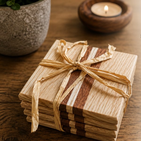 Handmade set of wooden coaster , Ash, Sapele & Maple