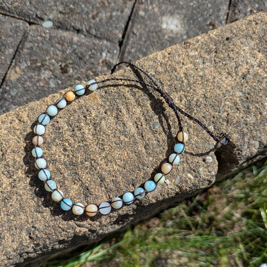Amazonite macrame anklet