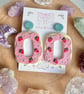 Handmade Cute Strawberry Heart Iced Biscuit doughnut Polymer Clay Earrings