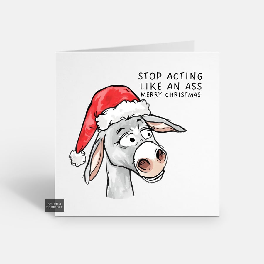 Unique Funny Christmas Card - Cute Xmas Greeting - Donkey