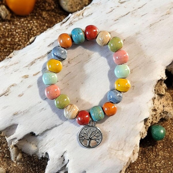 Tree of life beaded bracelet, Boho jewellery, Earth jewellery, ceramic jewellery