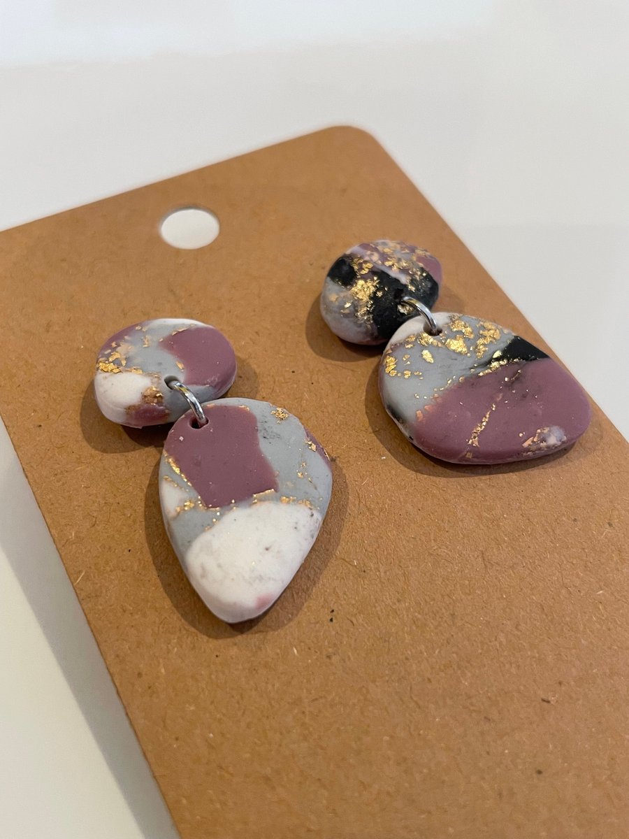 Handmade Polymer Clay Pebble Shaped Earrings