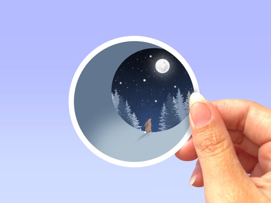 Moon Gazing Hare Die Cut Sticker