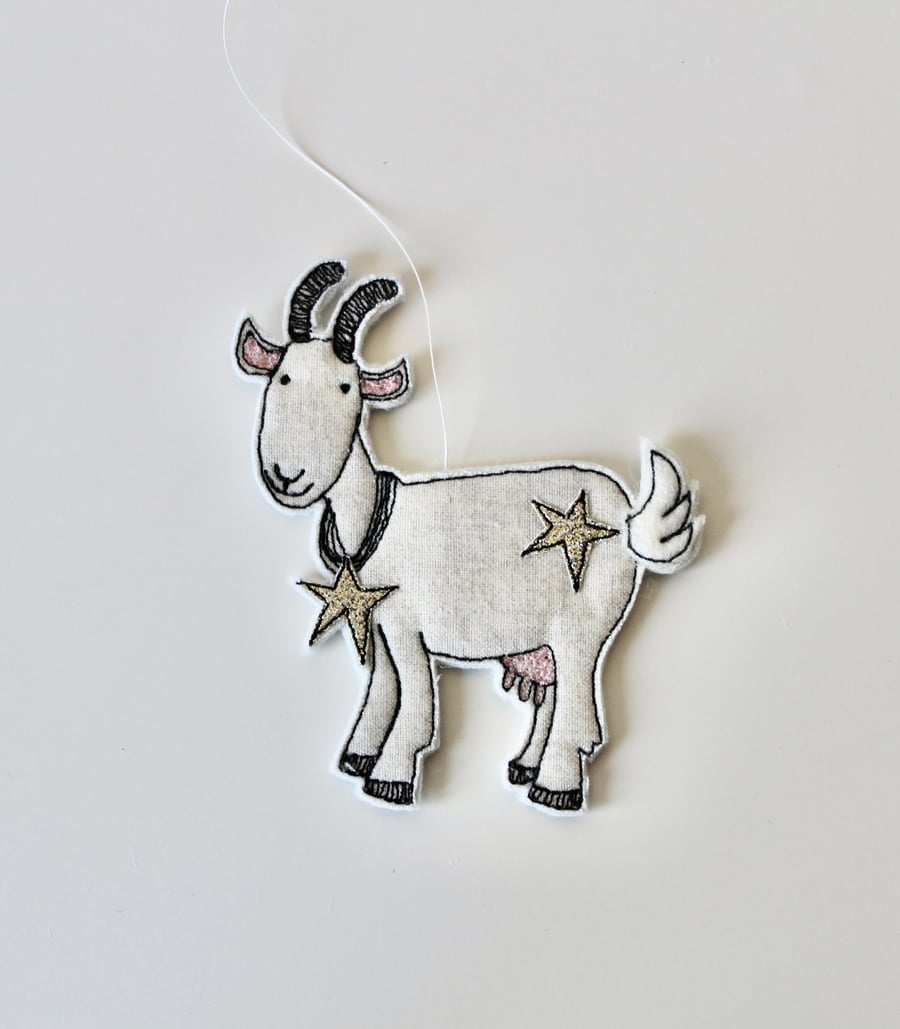 Special Order for Sophie - 'Happy Goat with Stars' - Hanging Decoration