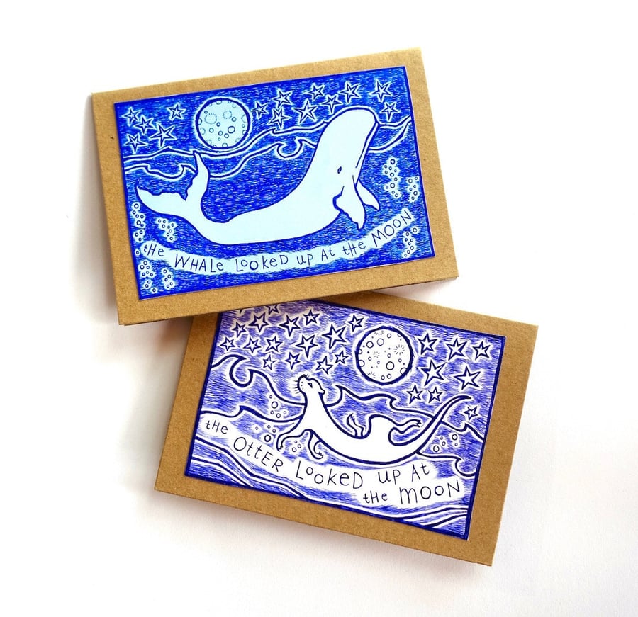 Whale and Otter Cards - Set of 2 - READY TO SHIP