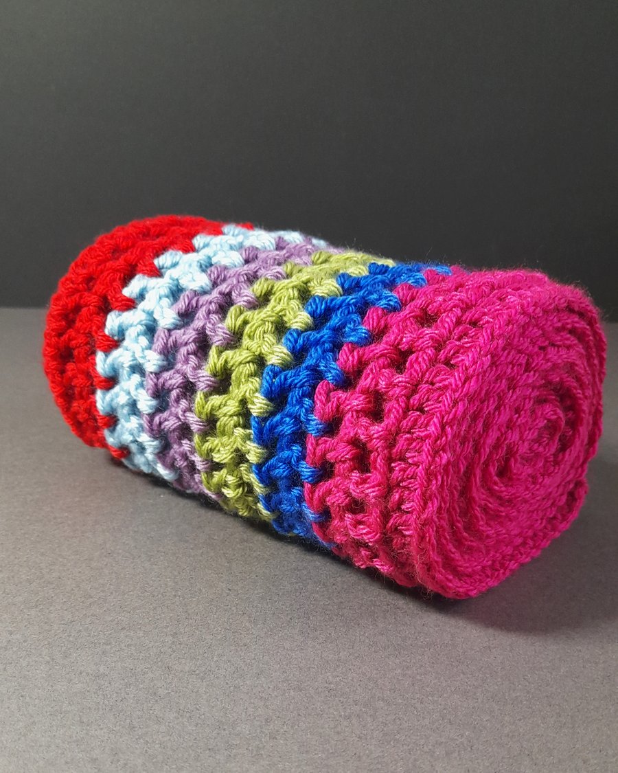 Colourful Stipey Scarf. Anti Pilling Yarn. Handmade Crochet. 