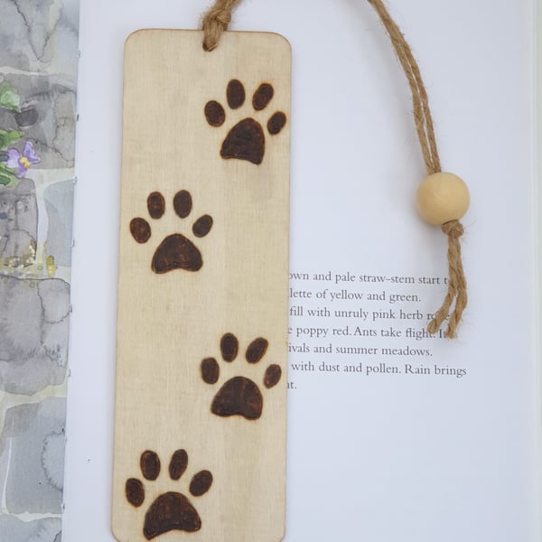 Pawprints, pyrography wooden bookmark, dog or c... - Folksy