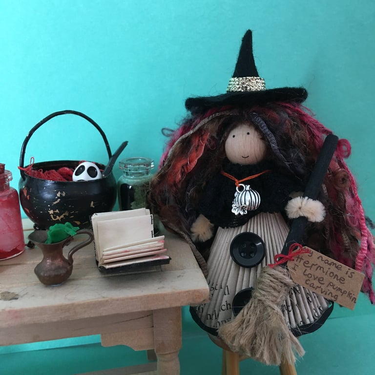 Pumpkin Witch Doll Decoration, Halloween Ornaments, Witch Core Decor