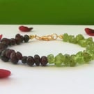 'Darkness and Light' garnet and peridot tumblechip bracelet