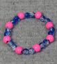 Pink Wooden Bead and Half-Coated Blue-Clear Crackle Glass Elastic Bracelet - Image 2