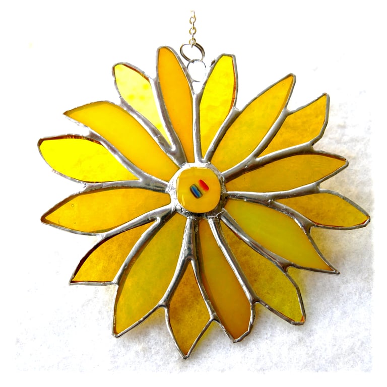 Yellow Flower Stained Glass Suncatcher Handmade 008 Sunflower