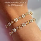 April Birthstone Bracelet - Gold & Opal Daisy Beads (Diamond Inspired)