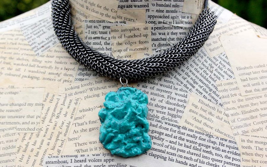 Turquoise Stone Dragon Scale Statement Necklace