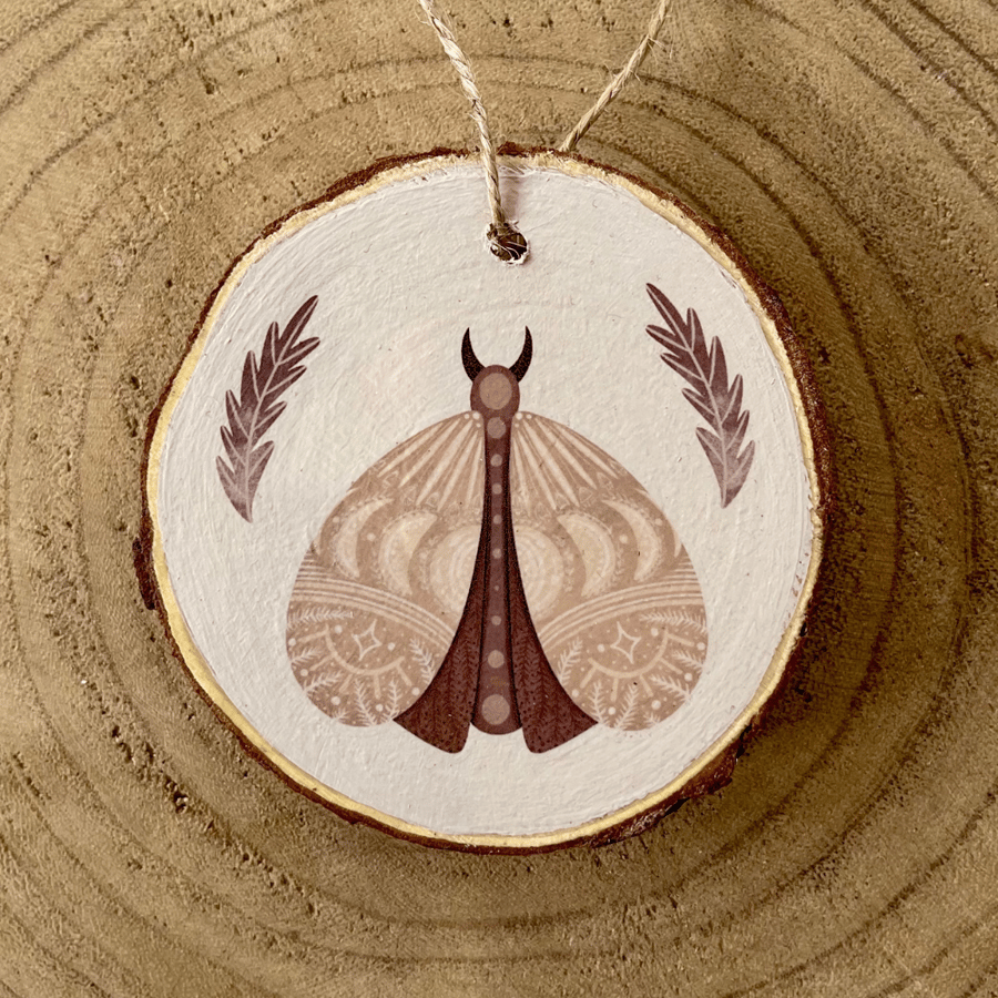 Moth Wooden Slice Hanging Ornament